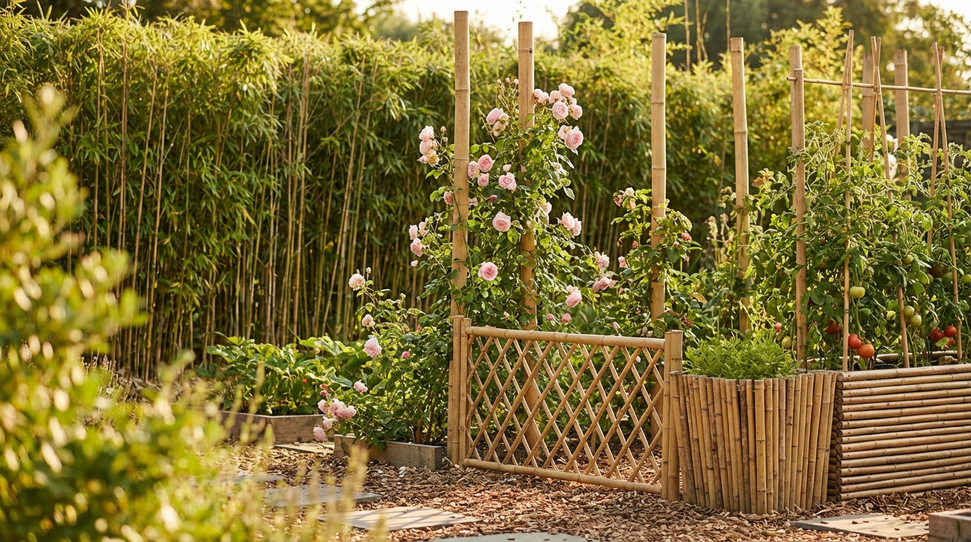 Aménagement de jardin avec du bambou pour créer une haie brise-vue
