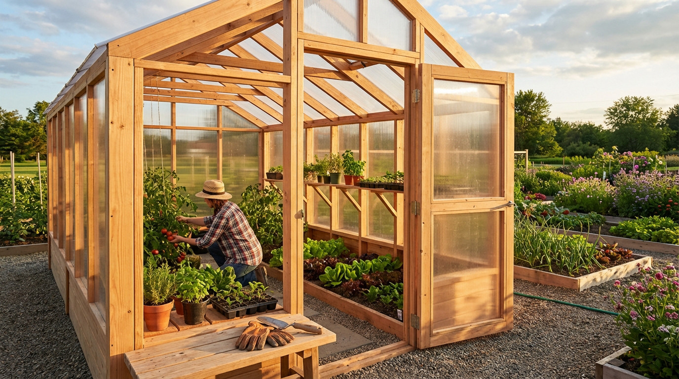 Construction d'une serre de jardin en bois avec polycarbonate pour un abri durable