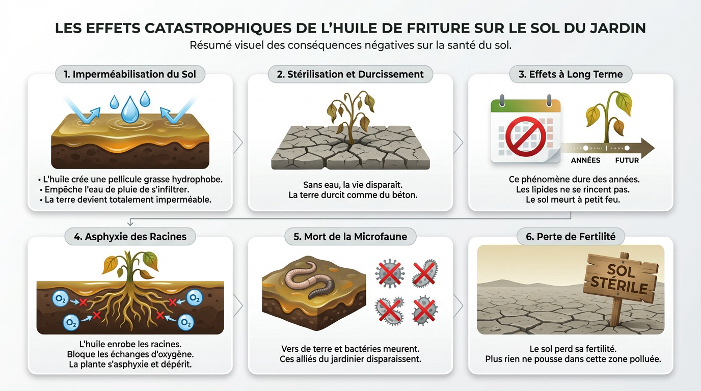 Impact dévastateur de l'huile de friture sur la terre du jardin