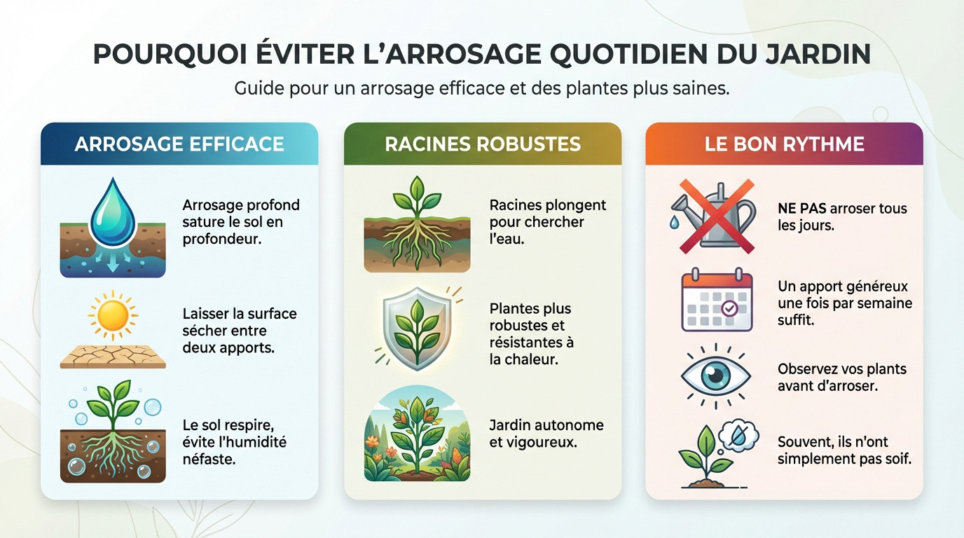 Jardinier arrosant son potager de manière raisonnée pour éviter le gaspillage d'eau