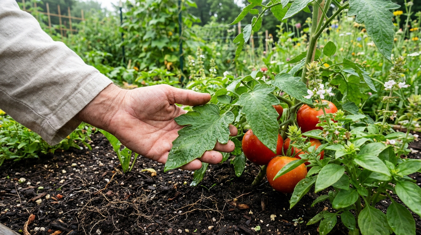 Jardin verdoyant avec plantes robustes et sol bien arrosé