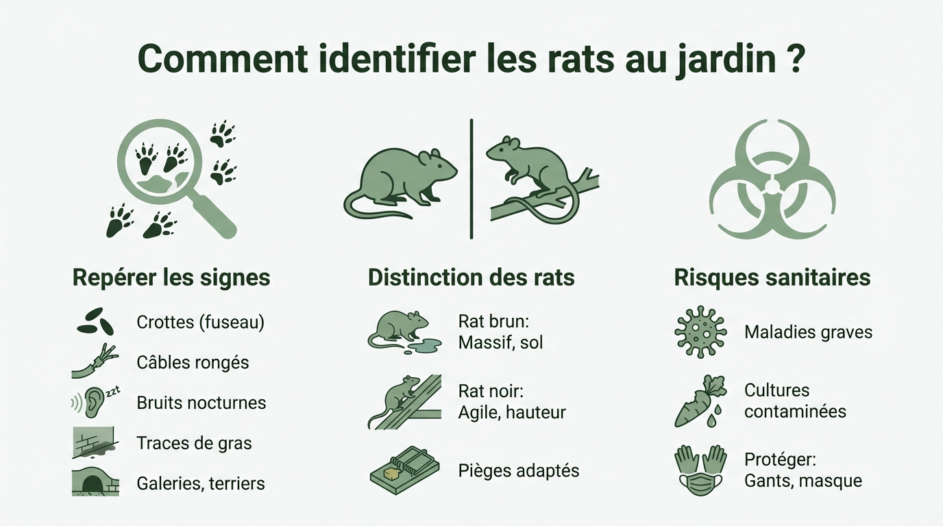 Traces et signes de présence de rats dans un jardin