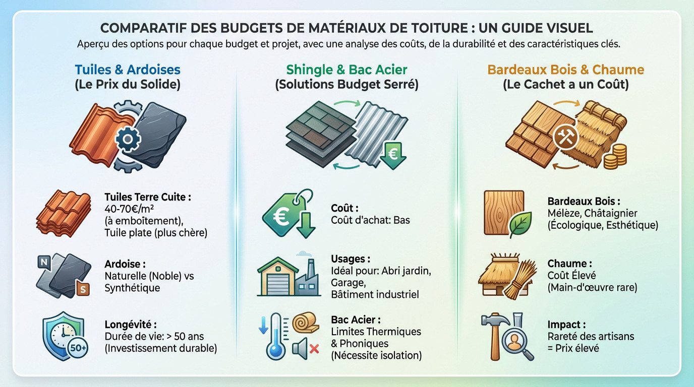 Graphique comparatif des coûts des matériaux de toiture au m2