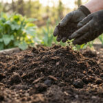 Compost application in autumn for enriching garden soil