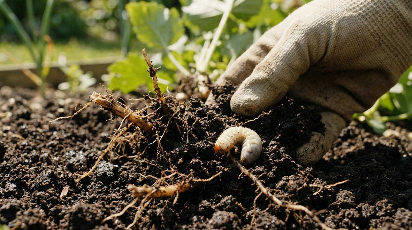 Comparative anatomy of garden pests: larva of the beetle and the beneficial cetonia