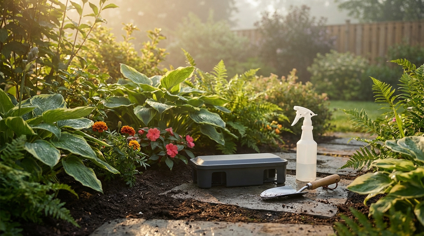 Méthodes efficaces pour éliminer les rats dans le jardin, montrant des barrières physiques et des signes de présence