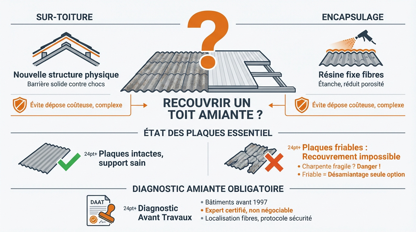 Travaux de surtoiture sur des plaques de fibrociment amiantées