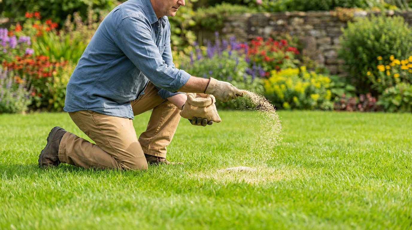 Jardin infesté de puces avec herbe haute et zones d'ombre
