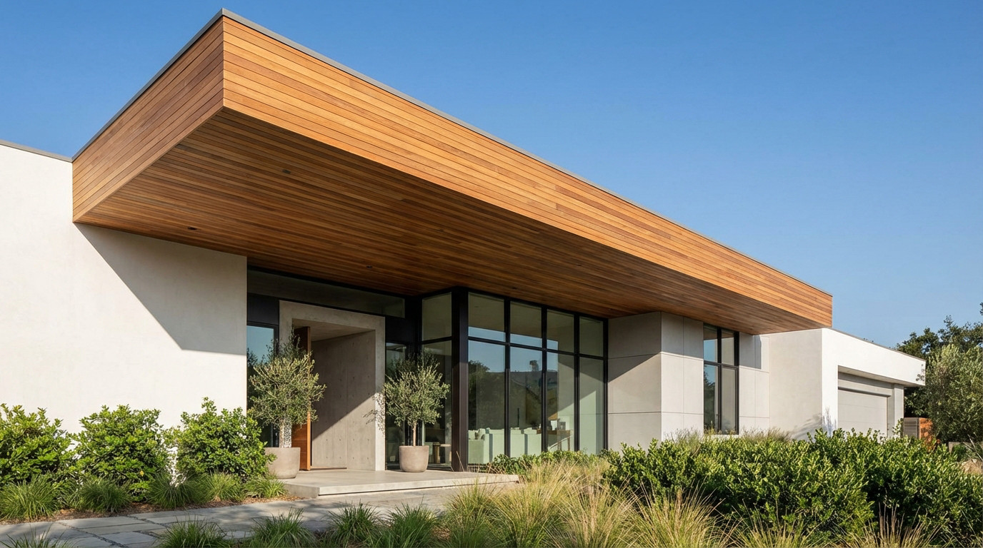 Avant toit maison en aluminium protégeant la façade contre la pluie et le soleil