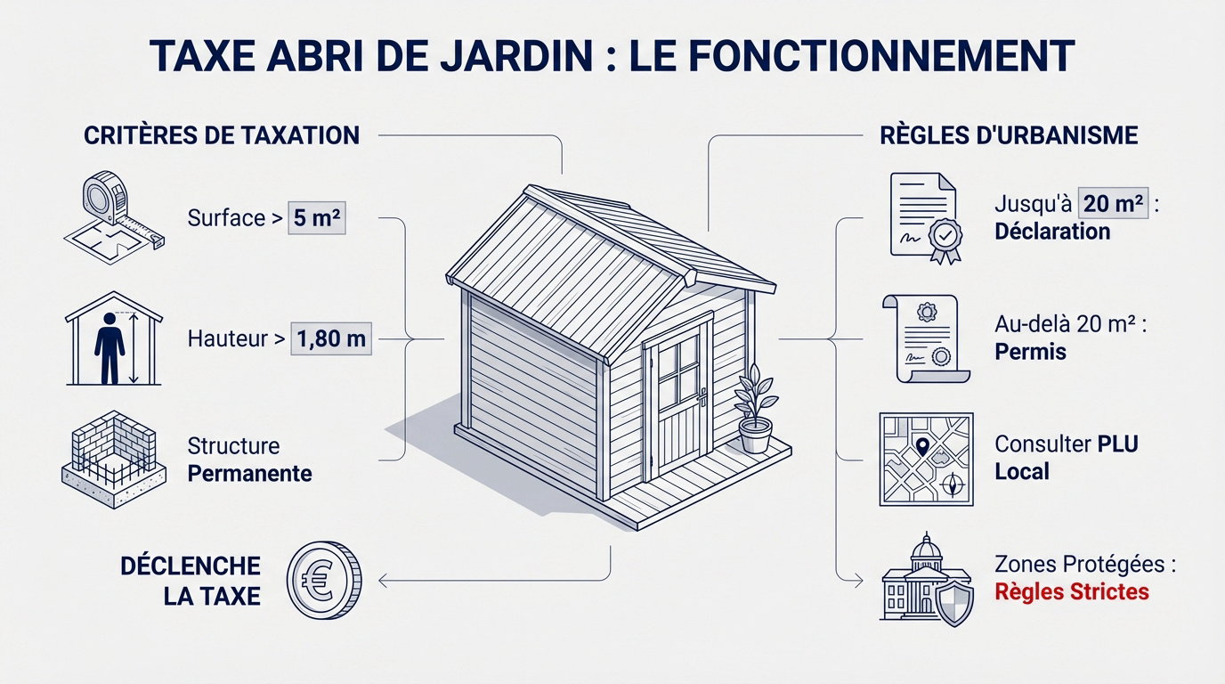 Critères de taxation et règles d'urbanisme pour un abri de jardin de 20m2