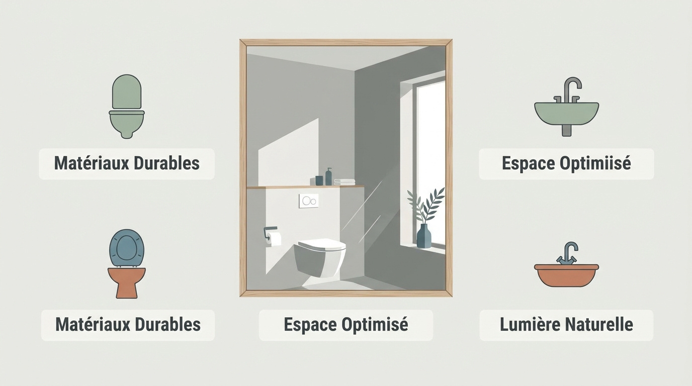 Infographie présentant les bases d'aménagement pour une salle de bain esthétique et fonctionnelle
