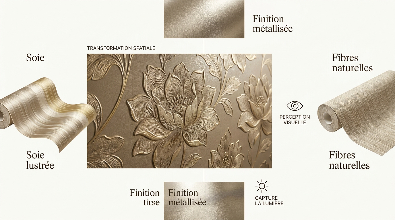 Papier peint de luxe aux textures raffinées et reflets métallisés pour une décoration murale élégante