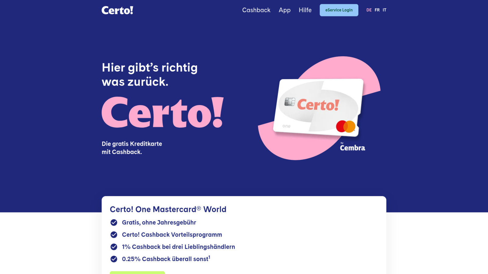 Tarifs de Certo! One Mastercard