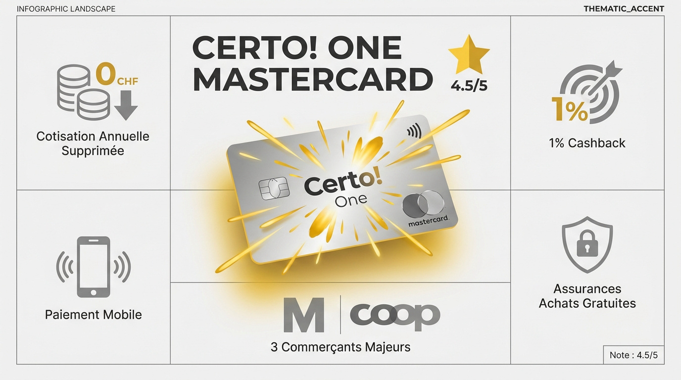 Avantages clés de la carte Certo! One Mastercard incluant le cashback et l'absence de frais annuels