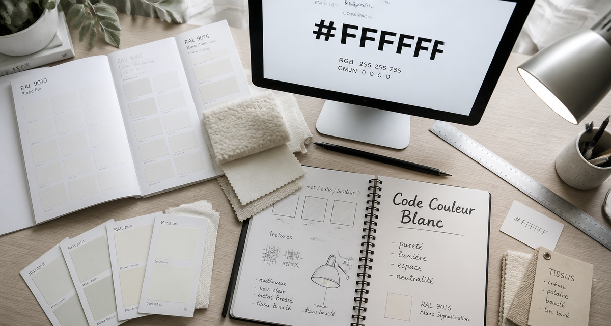Bureau designer avec nuanciers et code couleur blanc