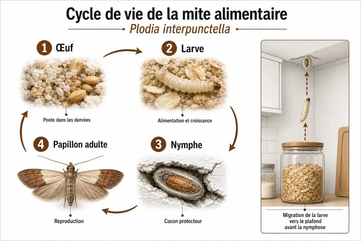 Cycle de vie et identification des larves de mites au plafond