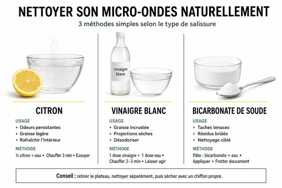Infographie des méthodes naturelles pour le nettoyage micro onde