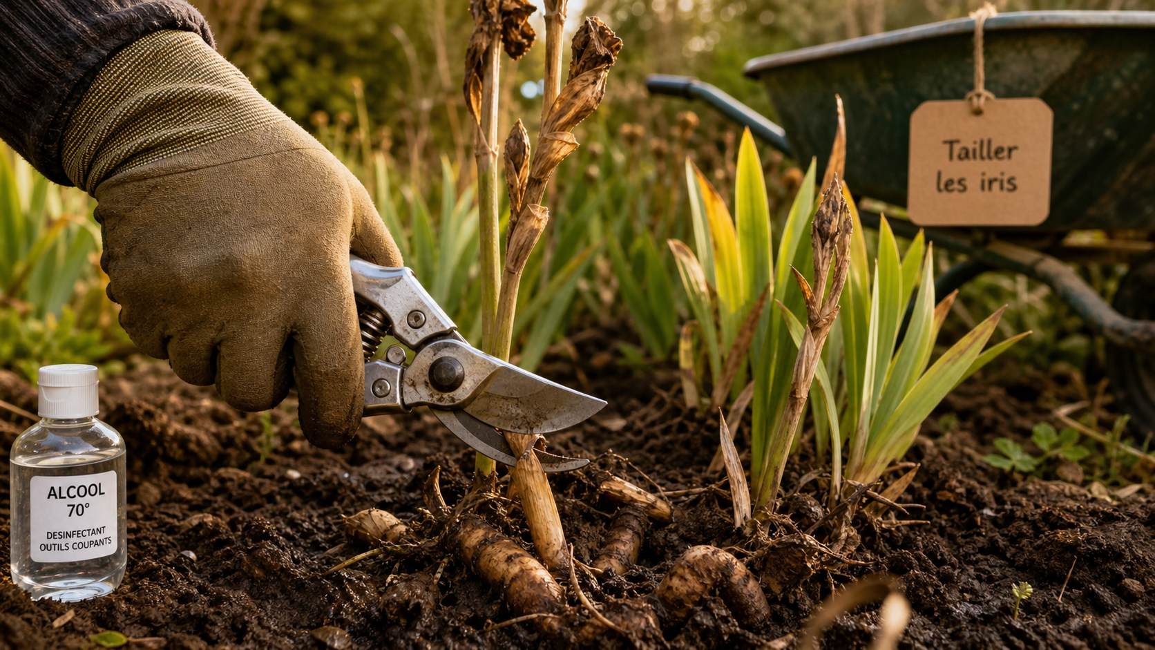 Iris quand les tailler : sécateur près des tiges à couper
