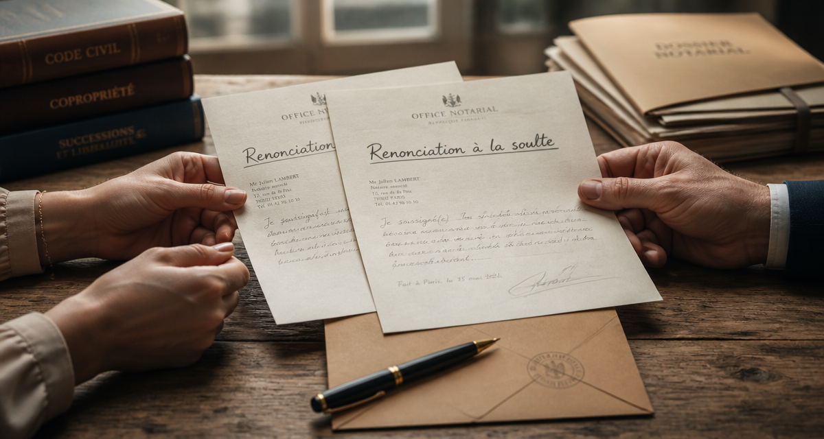 lettre renonciation soulte divorce sur table