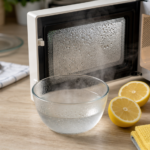 Nettoyage micro onde naturel citron et bicarbonate, vapeur sur vitre