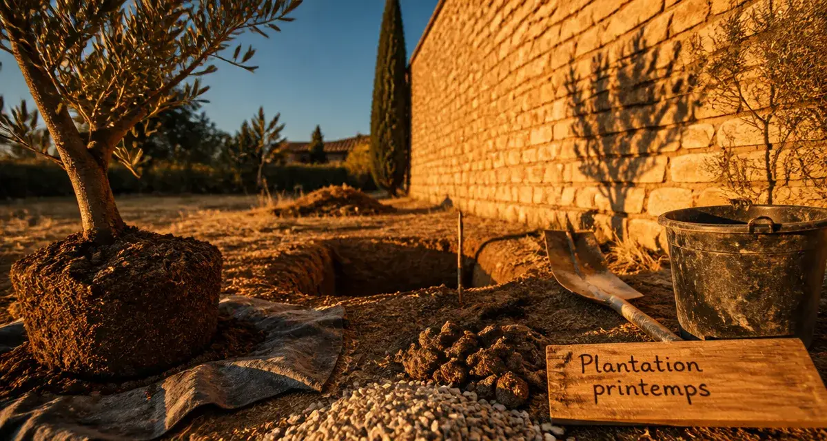 Quand planter olivier : trou de plantation avec motte d’olivier