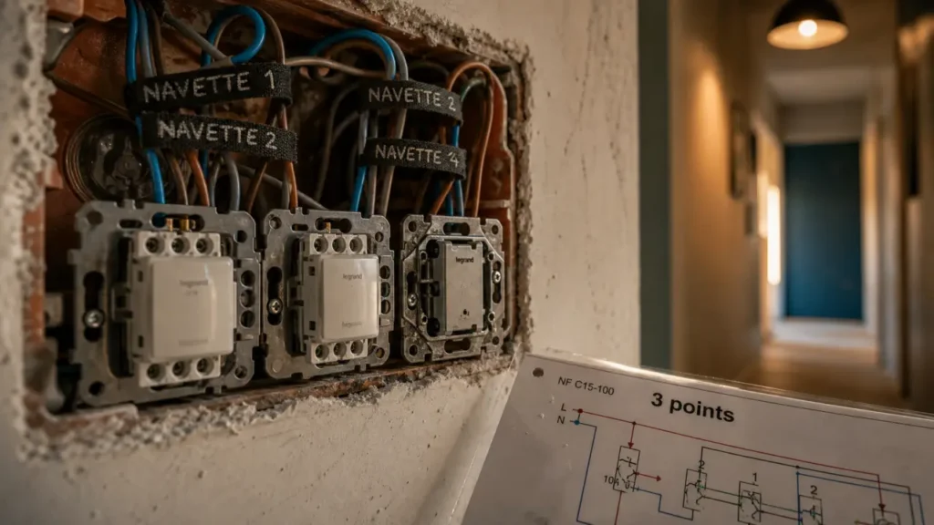 Branchement va et vient 3 interrupteur : permutateur ou télérupteur, boîtier de connexion