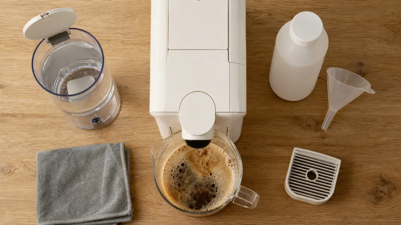 Comment détartrer une Nespresso : méthode avec détartrant, rinçage et récipient sous la sortie