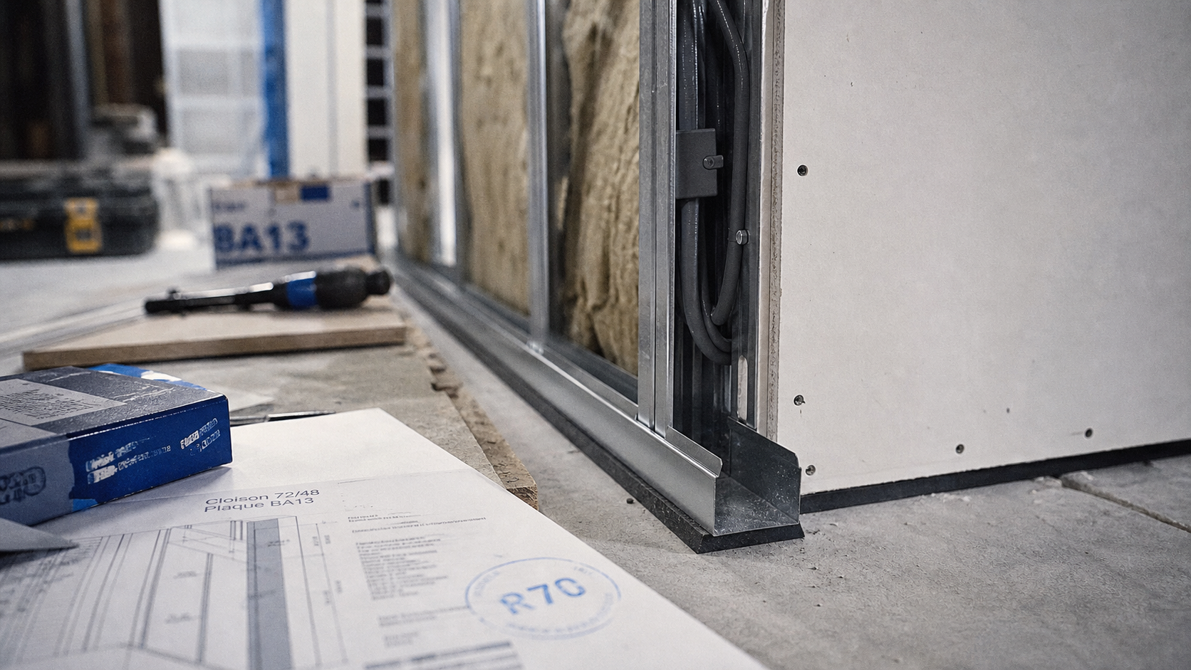 Epaisseur rail placo R70 pour cloison BA13