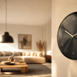 Pendule murale silencieuse vintage sur mur blanc dans un salon