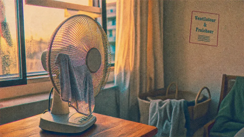 Comment rafraîchir une pièce avec un ventilateur : ventilateur sur table devant fenêtre