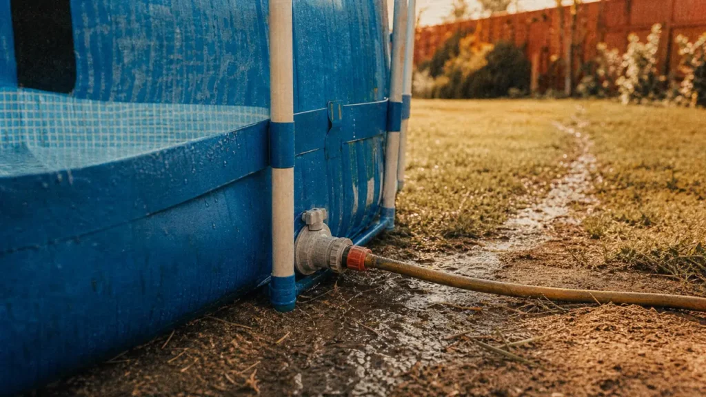 Comment vidanger une piscine intex sans dégâts, tuyau sur vanne de vidange