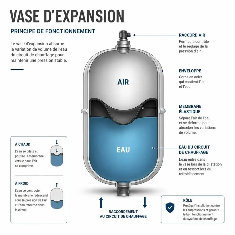 Schéma de fonctionnement d'un vase d'expansion de chaudière pour comprendre le tarif changement vase d'expansion chaudière