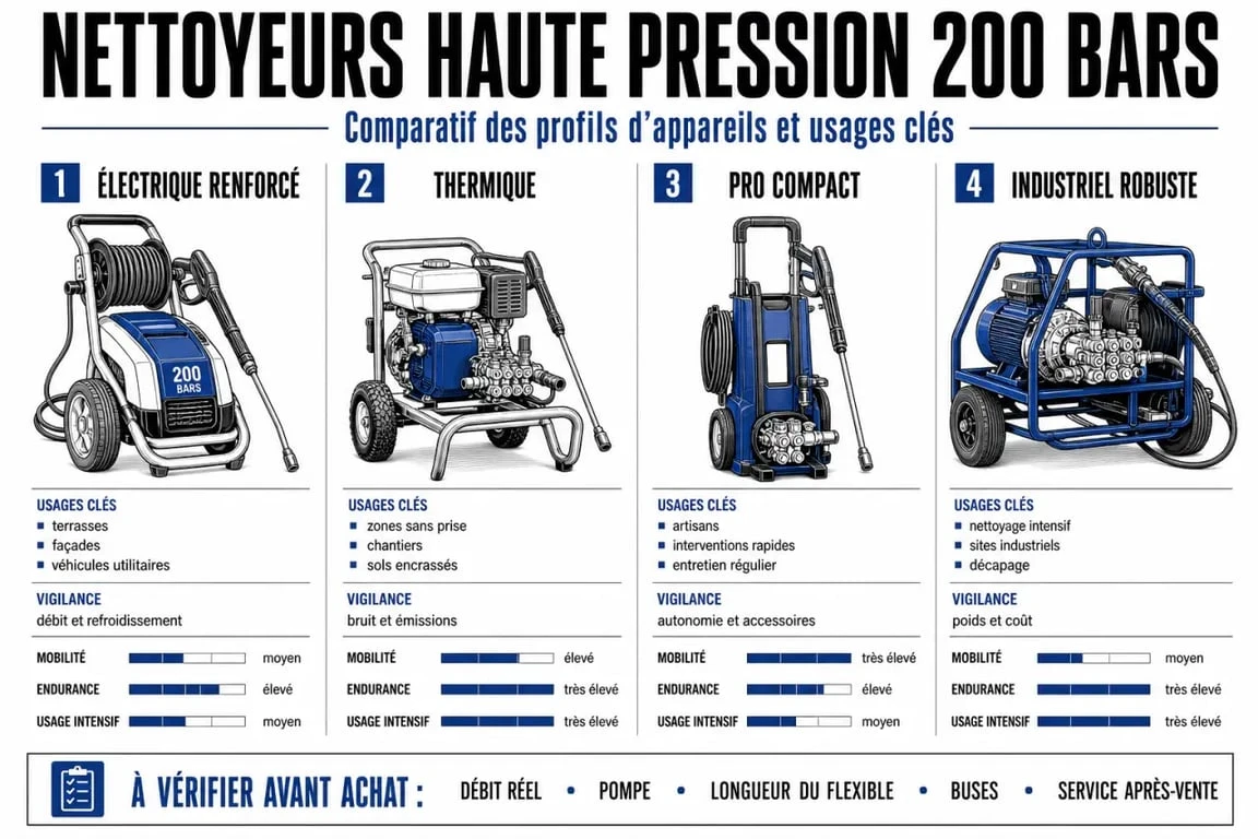 Comparatif des meilleurs nettoyeurs haute pression 200 bars selon l’usage et la robustesse
