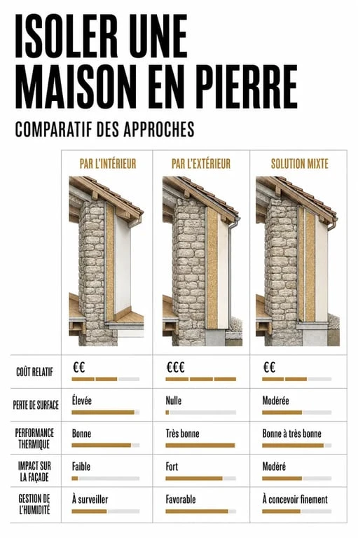 Comparatif pour isoler une maison en pierre entre ITI, ITE et solution mixte