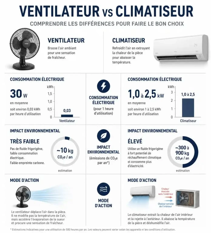 Comparatif entre ventilateur et climatisation pour rafraîchir une pièce