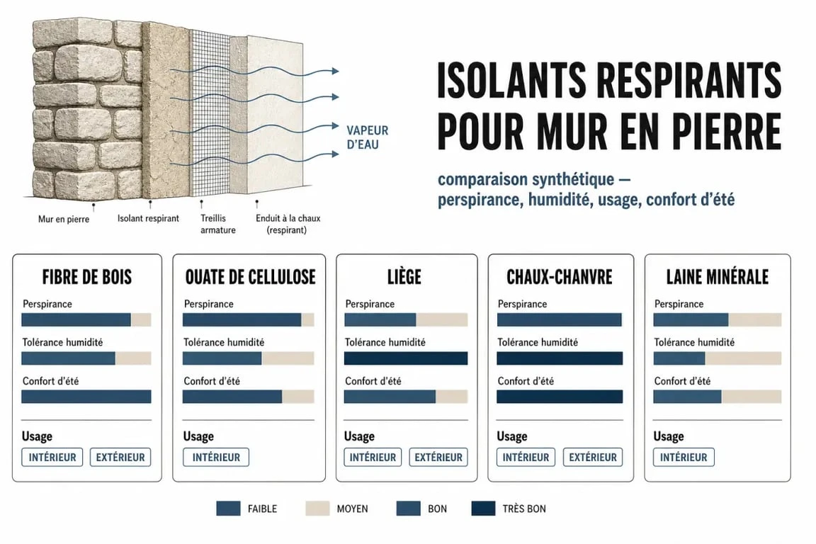 isolant respirant mur pierre : comparaison des matériaux adaptés à la rénovation ancienne