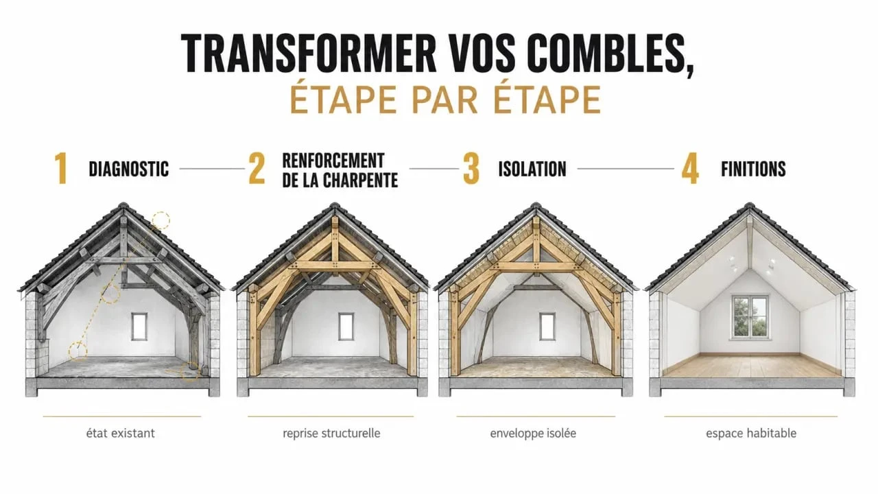 Combles aménagés : étapes d'un chantier d'aménagement du diagnostic aux finitions