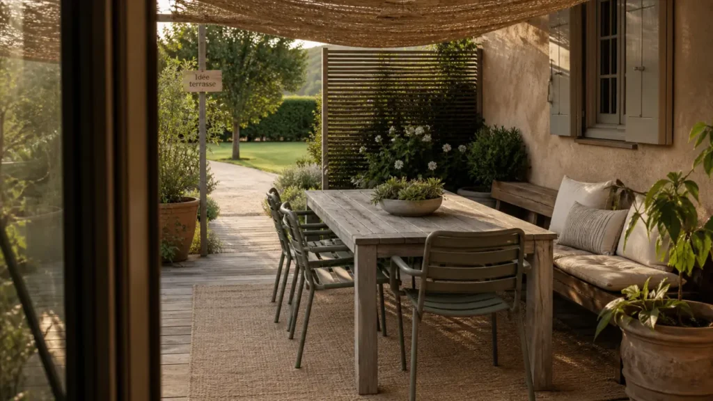 Idée terrasse extérieure : terrasse jardin de plain-pied