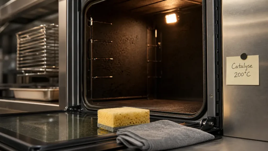 Nettoyage four par catalyse : éponge et microfibre, parois poreuses 220°C