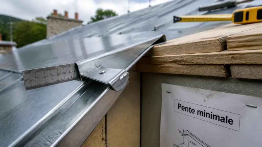 Pente toiture zinc : 5 % de pente avec joint debout et fixations