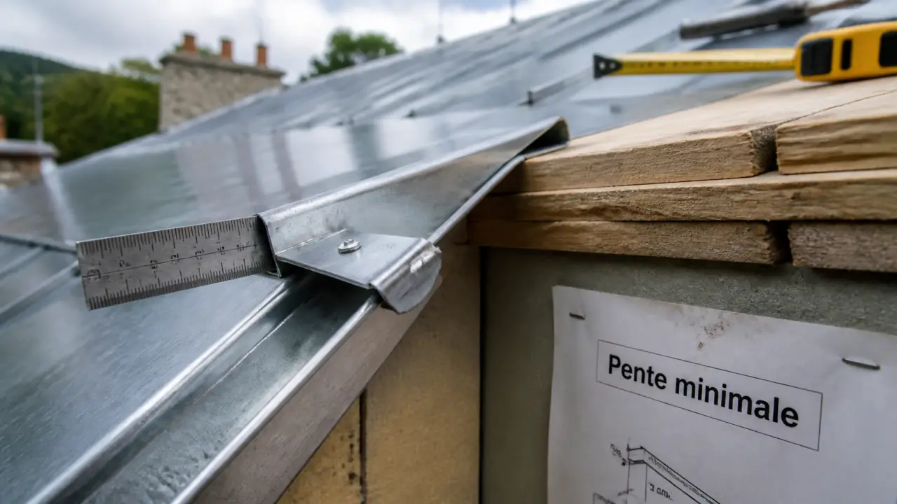 Pente toiture zinc : 5 % de pente avec joint debout et fixations