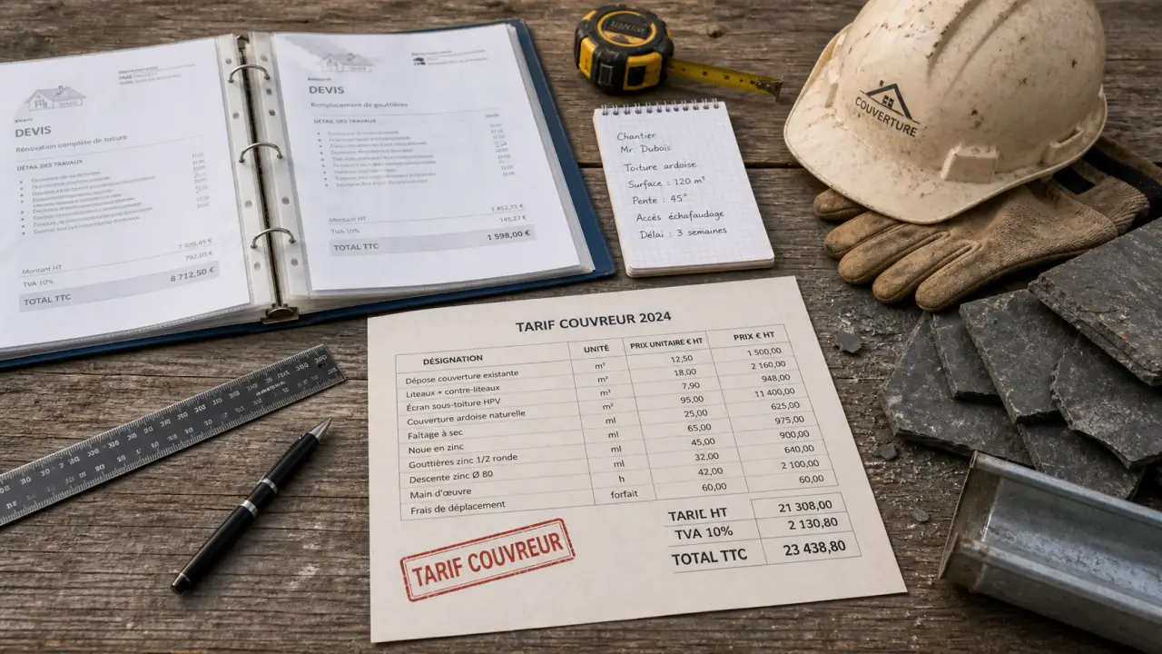 Tarif couvreur 40 à 75 € de l’heure, devis et frais