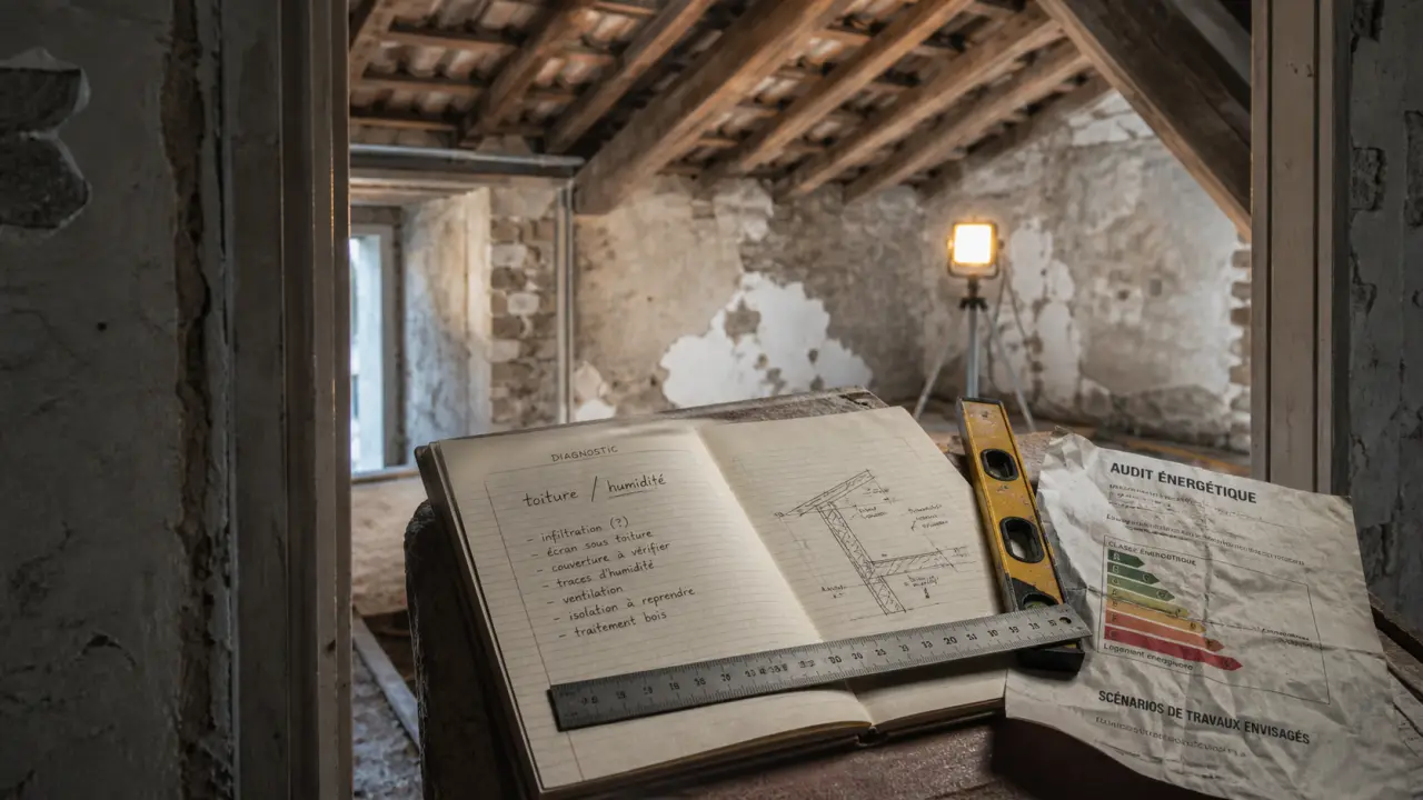 Aide à la rénovation maison ancienne : carnet diagnostics humidité et toiture