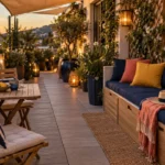 Aménager une terrasse extérieure étroite : passage dégagé et coin détente