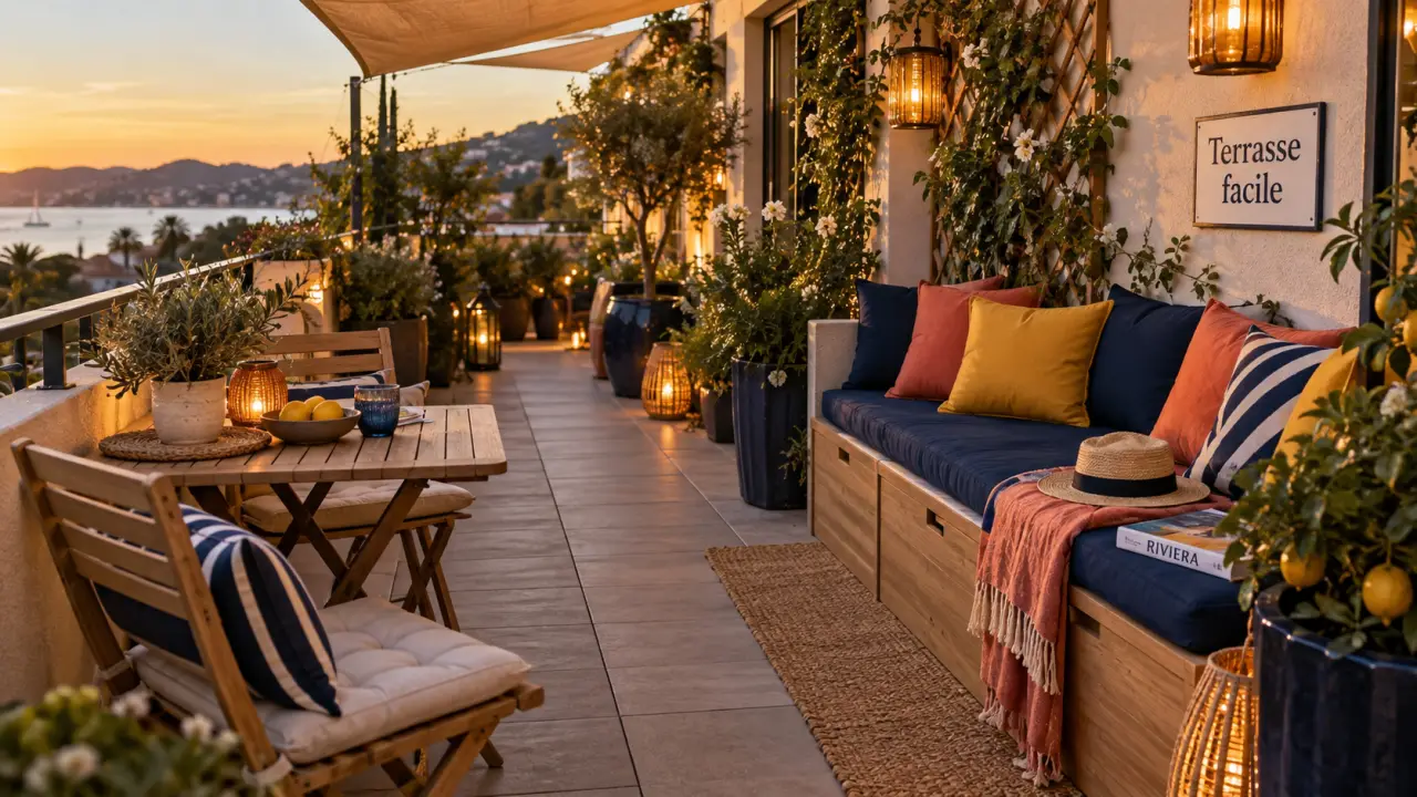 Aménager une terrasse extérieure étroite : passage dégagé et coin détente