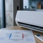 Clim pompe à chaleur réversible en mode inverter, unité intérieure et schéma