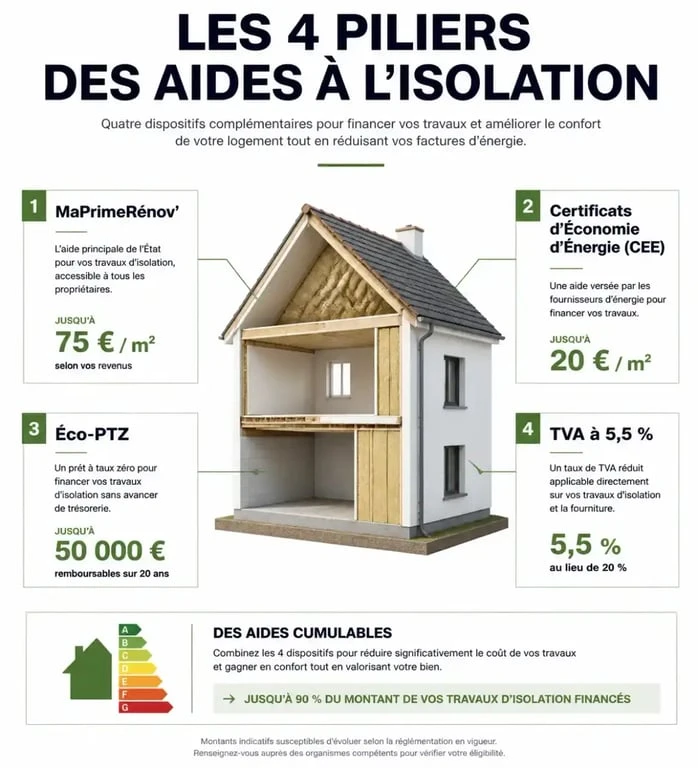 Infographie récapitulative des aides pour l'isolation de maison en 2026