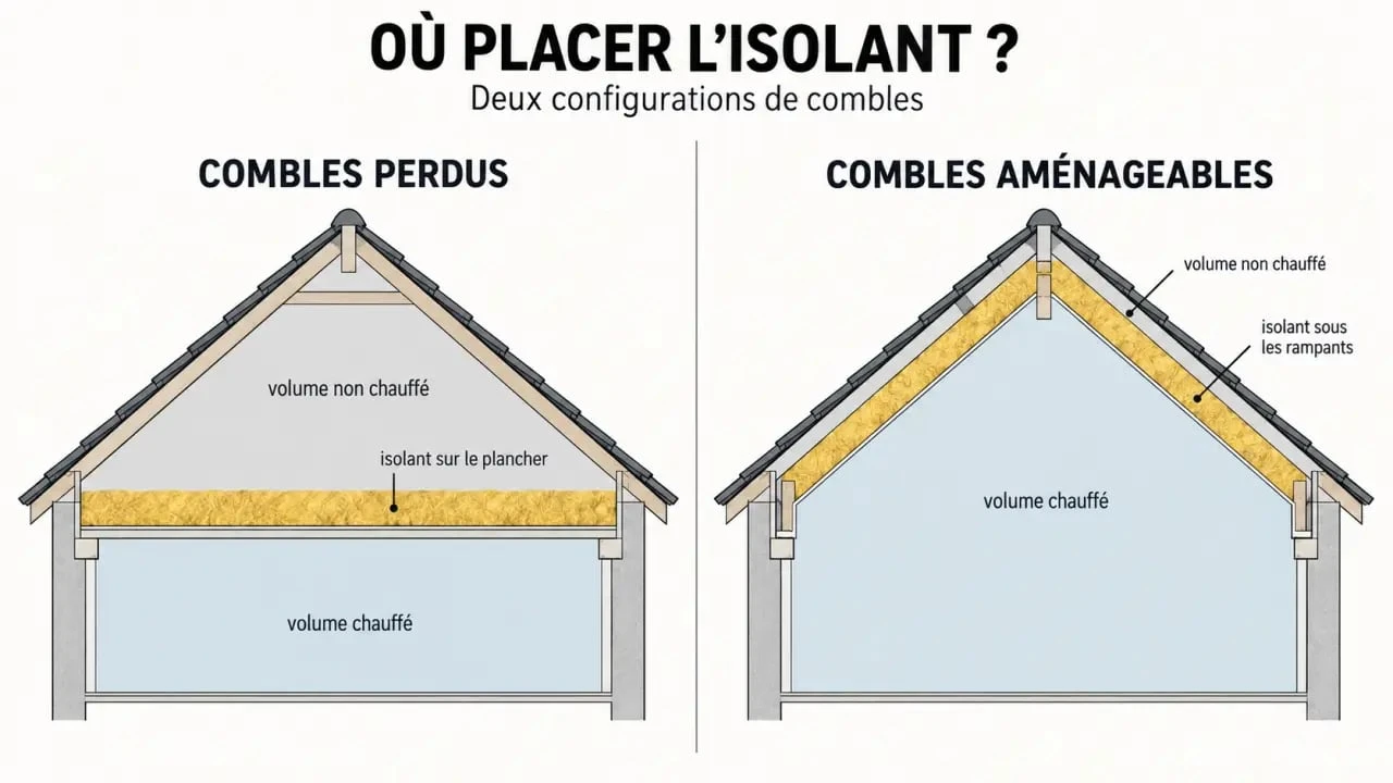 Infographie sur l’isolation combles perdus et combles aménageables