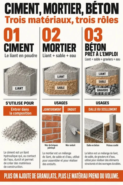 Infographie sur le béton prêt à l’emploi, le mortier et le ciment