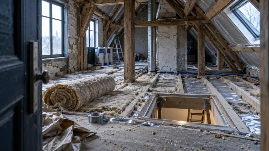 Isolation combles : isolant et pare-vapeur entre solives